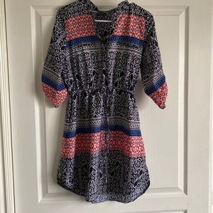 Long quarter length sleeve v-neck dress